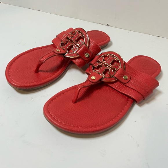 Tory Burch Amanda Flat Thong Tumbled red Leather Sandal size 8M - Picture 2 of 7